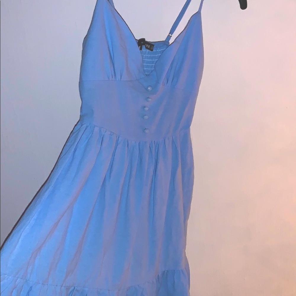 blue v-neck dress